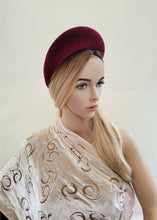 Load image into Gallery viewer, Tall Burgundy Wind Red Velvet Headband, Halo Crown Fascinator, 6.5 cms Wide