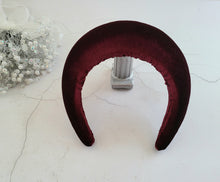 Load image into Gallery viewer, Tall Burgundy Wind Red Velvet Headband, Halo Crown Fascinator, 6.5 cms Wide