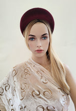 Load image into Gallery viewer, Tall Burgundy Wind Red Velvet Headband, Halo Crown Fascinator, 6.5 cms Wide