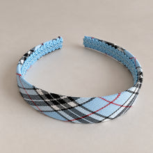 Load image into Gallery viewer, Baby Blue and Black Tartan Alice Band | 4 Widths