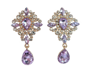 Crystal Teardrop Earrings Clip on