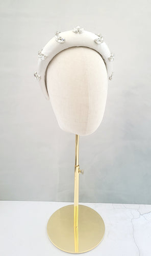 Bridal Ivory Silk Satin Crystal Embellished Padded Headband, 5 cms wide