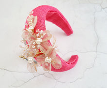 Load image into Gallery viewer, Pink Halo Fascinator Headband, with metal flower vine and Beads