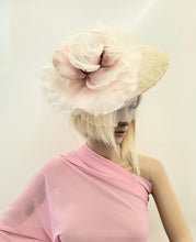 Load image into Gallery viewer, Blush Flower Fascinator, Percher Hat, Beige Saucer, Elegant Bridal Headpiece