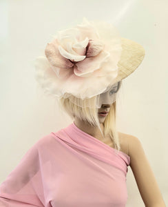 Blush Flower Fascinator, Percher Hat, Beige Saucer,