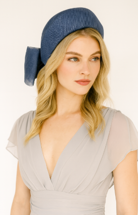 Navy Blue Headband Fascinator, with Back Bow, 10 cm wide, ridged design