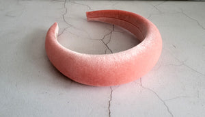 Melon Peach Pink Velvet Padded Headband, 4 cm wide halo shape,