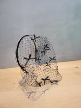 Load image into Gallery viewer, Black Bow Fascinator Headband – Bridal Headpiece with Veil and Scattered Bows, Wedding Headpiece