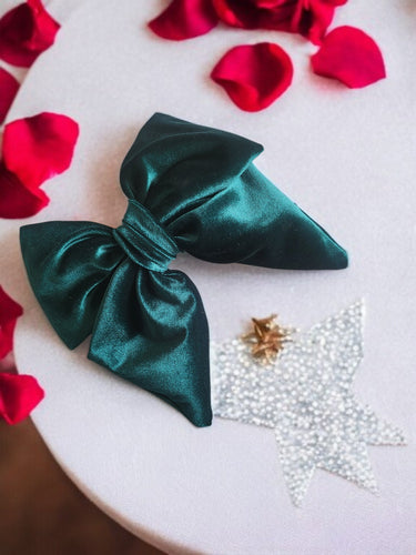 Large Bottle Green Velvet Bow, Back Bow Hair Clip, 17 cms wide, Oversized Style,