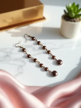 Load image into Gallery viewer, Bronze Pearlised Bead Long Drop Earrings – Elegant Vintage-Style Dangle Jewellery - 16 mm Long