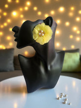 Load image into Gallery viewer, Clip-On Yellow Flower Earrings with Pearl Beads and Rhinestone – Fabric Floral Statement, 6cm