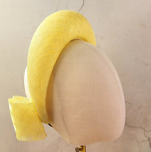 Load image into Gallery viewer, Light Yellow Sinamay Halo Headband Fascinator – Back Bow Wedding Race Hat "Katie"