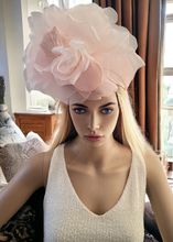 Load image into Gallery viewer, Big Pale Pink Flower Fascinator on a Sinamay Headband
