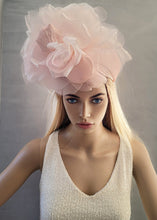 Load image into Gallery viewer, Big Pale Pink Flower Fascinator on a Sinamay Headband