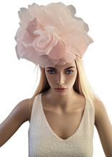 Load image into Gallery viewer, Big Pale Pink Flower Fascinator on a Sinamay Headband