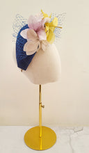 Load image into Gallery viewer, Royal Blue Halo Crown Fascinator Headband, With Silk Orchid Flowers, Races Headpiece, 10 cms Wide,