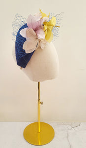 Royal Blue Halo Crown Fascinator Headband, With Silk Orchid Flowers, Races Headpiece, 10 cms Wide,