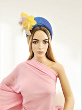 Load image into Gallery viewer, Royal Blue Halo Crown Fascinator Headband, With Silk Orchid Flowers, Races Headpiece, 10 cms Wide,
