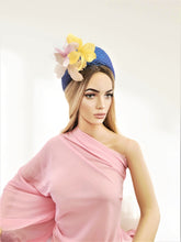 Load image into Gallery viewer, Royal Blue Halo Crown Fascinator Headband, With Silk Orchid Flowers, Races Headpiece, 10 cms Wide,