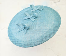 Load image into Gallery viewer, Baby Powder Blue Large Flower Fascinator, Percher Hat with Bows
