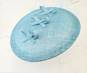 Baby Powder Blue Large Flower Fascinator, Percher Hat with Bows