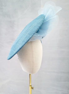 Baby Powder Blue Large Flower Fascinator, Percher Hat with Bows