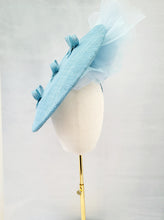 Load image into Gallery viewer, Baby Powder Blue Large Flower Fascinator, Percher Hat with Bows
