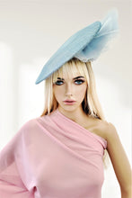 Load image into Gallery viewer, Baby Powder Blue Large Flower Fascinator, Percher Hat with Bows
