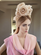 Load image into Gallery viewer, Beige Flower Halo Crown, Fascinator Sinamay Headband with Silk flowers