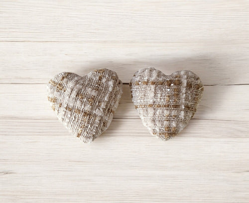 Beige Heart Clip-On Earrings – 3cm (Pierced option)