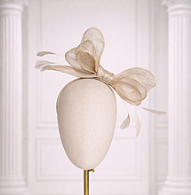 Load image into Gallery viewer, Beige Sinamay Bow Fascinator with Silver Lurex Detail