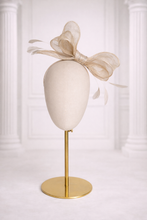 Load image into Gallery viewer, Beige Sinamay Bow Fascinator with Silver Lurex Detail