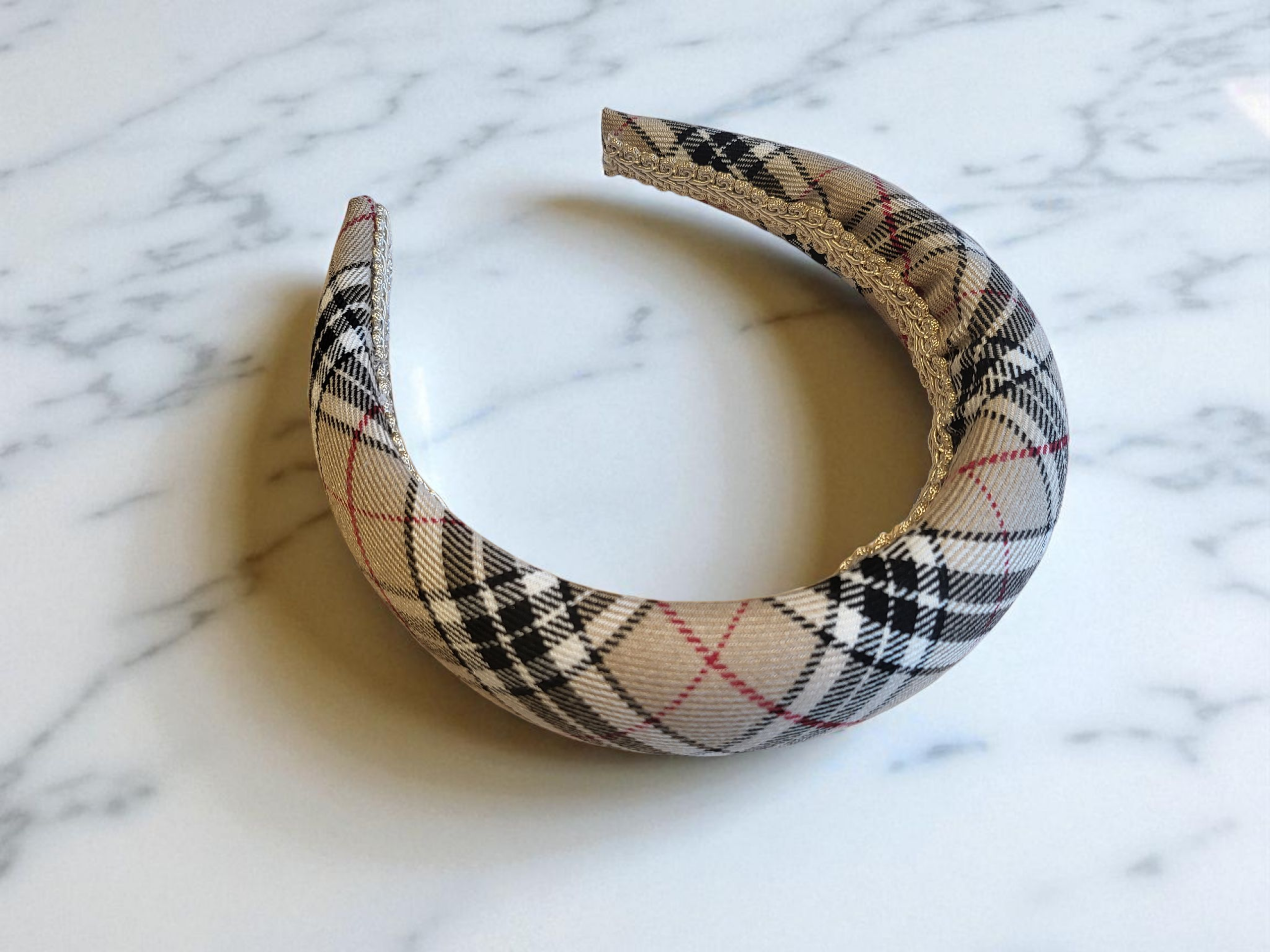 Designer-Inspired Beige Patterned Padded Headband Twine and Love | Padded Jeweled Headband | Embellished Headbands main image 2