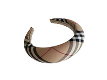 Load image into Gallery viewer, Beige Tartan Padded Headband, Black Checked Plaid Hair Band, 4cm Wide