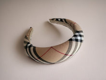 Load image into Gallery viewer, Beige Tartan Padded Headband, Black Checked Plaid Hair Band, 4cm Wide