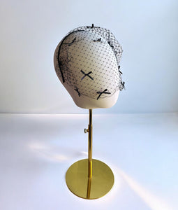 Black Bow Fascinator Headband – Bridal Headpiece with Veil and Scattered Bows, Wedding Headpiece