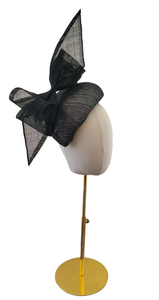 Black Bow Percher hat, with silver thread, Teardrop Fascinator