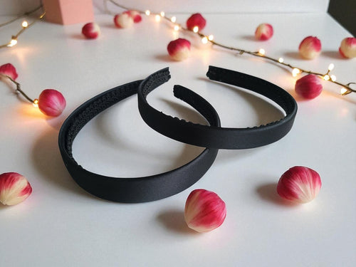 Black Satin Alice Headband – Duchess Satin, Various Width Options