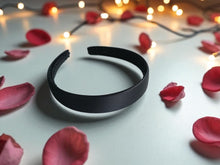 Load image into Gallery viewer, Black Satin Alice Headband – Duchess Satin, Various Width Options