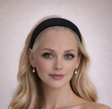 Load image into Gallery viewer, Black Velvet Alice Band Headband — Flat Style with Size Options