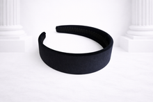Load image into Gallery viewer, Black Velvet Alice Band Headband — Flat Style with Size Options