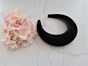 Black Velvet Extra Tall Padded headband, headpiece,  4 cms Wide 6 cms tall