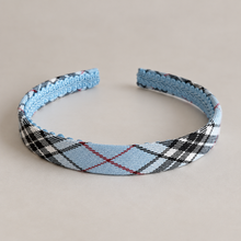 Load image into Gallery viewer, Baby Blue and Black Tartan Alice Band | 4 Widths