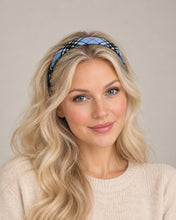 Load image into Gallery viewer, Baby Blue and Black Tartan Alice Band | 4 Widths