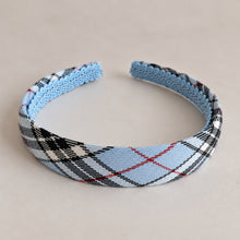 Load image into Gallery viewer, Baby Blue and Black Tartan Alice Band | 4 Widths
