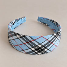Load image into Gallery viewer, Baby Blue and Black Tartan Alice Band | 4 Widths