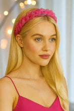 Load image into Gallery viewer, Bright Hot Pink Plaited Headband – 4cm Wide Ribbon Woven Fascinator, Bold Statement Hairband