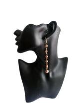 Load image into Gallery viewer, Bronze Pearlised Bead Long Drop Earrings – Elegant Vintage-Style Dangle Jewellery - 16 mm Long