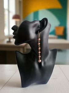 Bronze Pearlised Bead Long Drop Earrings – Elegant Vintage-Style Dangle Jewellery - 16 mm Long