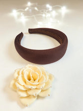 Load image into Gallery viewer, Brown Stretch Satin Padded Headband, 4 cm wide with 2 cm padding, Square shape padding